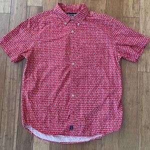 Abercrombie & Fitch Tropical Hawaiian Shirt Men M Red Leaf Pineapple - Pre-owned